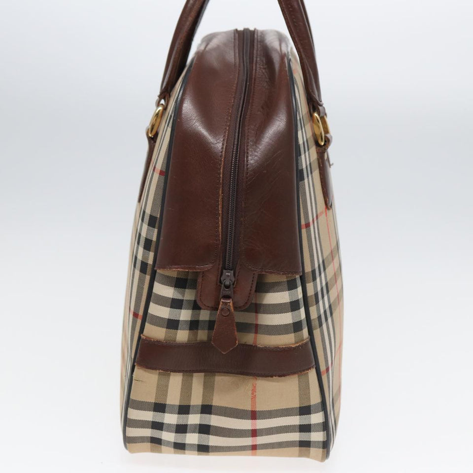 Luxury BurberrySs Nova Check Hand Bag Canvas Beige Auth bs16012