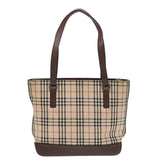 Luxury Burberry Nova Check Tote Bag Canvas Beige Brown Auth bs16017