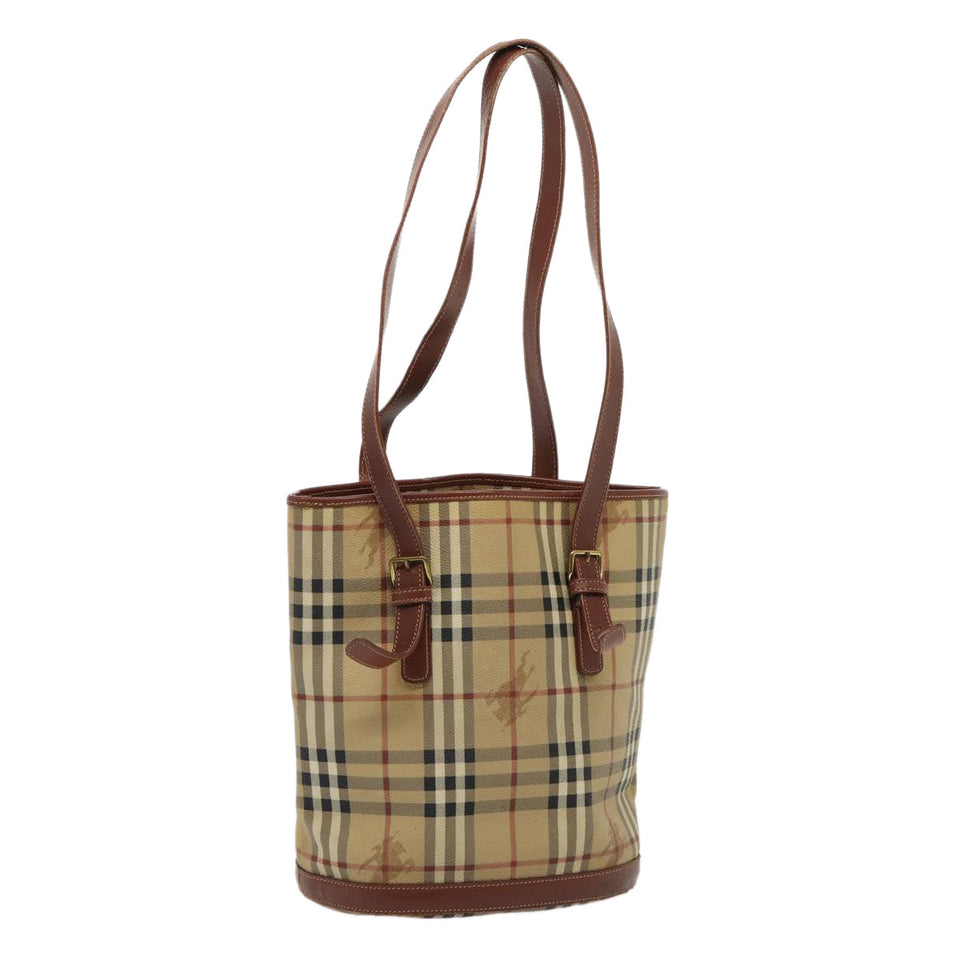 Luxury Burberry Nova Check Shoulder Bag PVC Leather Beige Auth bs16101