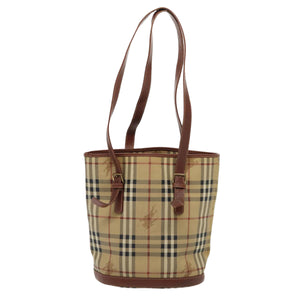 Luxury Burberry Nova Check Shoulder Bag PVC Leather Beige Auth bs16101