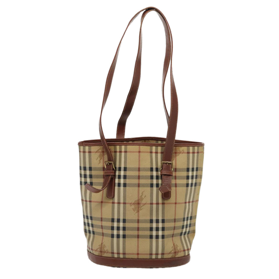 Luxury Burberry Nova Check Shoulder Bag PVC Leather Beige Auth bs16101
