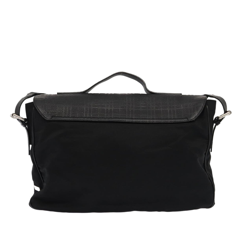 Luxury Burberry Nova Check Hand Bag Leather nylon 2way Black Auth bs16211