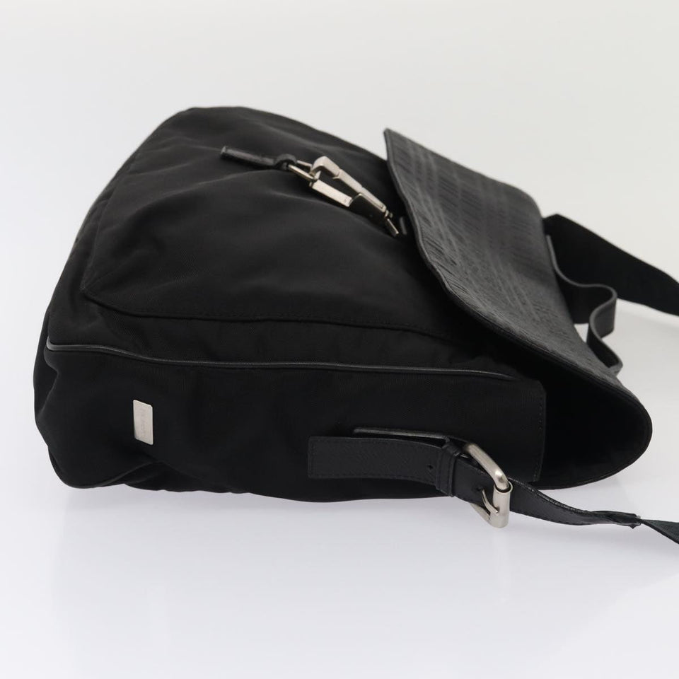 Luxury Burberry Nova Check Hand Bag Leather nylon 2way Black Auth bs16211