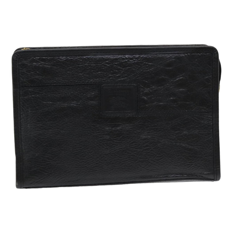 Luxury BurberrySs Clutch Bag Leather Black Auth bs16273