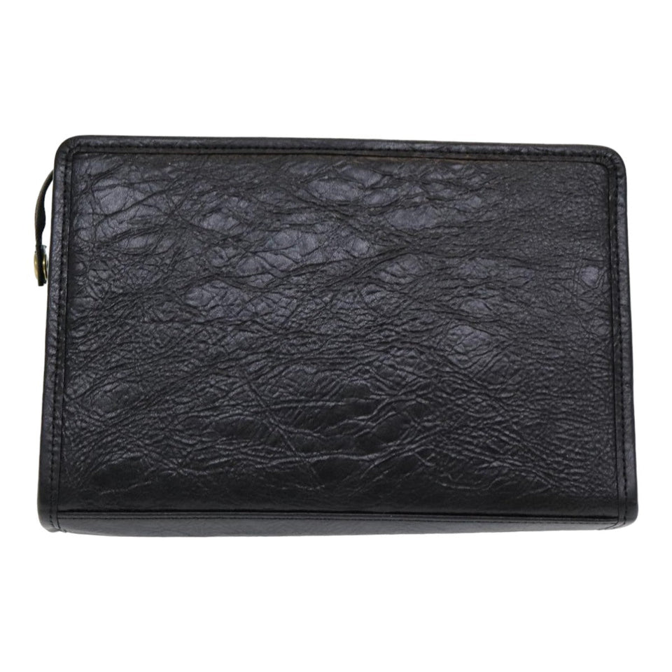 Luxury BurberrySs Clutch Bag Leather Black Auth bs16273