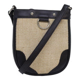 Luxury Burberry Shoulder Bag leather Straw Beige Dark Brown Auth bs16419