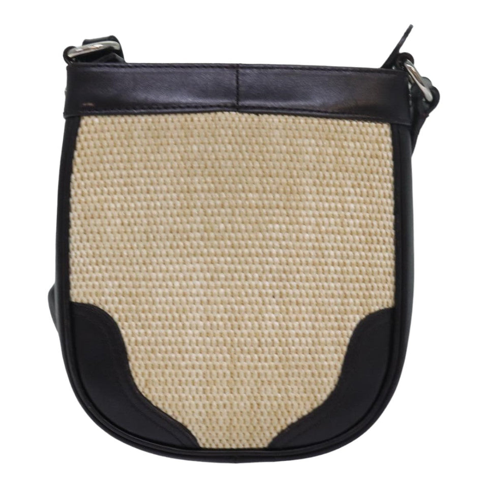 Luxury Burberry Shoulder Bag leather Straw Beige Dark Brown Auth bs16419