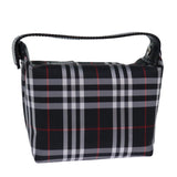 Luxury Burberry Nova Check Hand Bag Nylon Silver Black Auth bs16532
