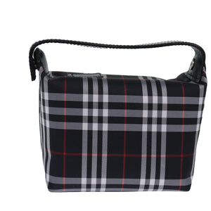 Luxury Burberry Nova Check Hand Bag Nylon Silver Black Auth bs16532