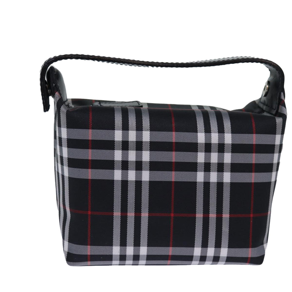 Luxury Burberry Nova Check Hand Bag Nylon Silver Black Auth bs16532