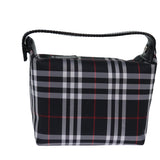 Luxury Burberry Nova Check Hand Bag Nylon Silver Black Auth bs16532