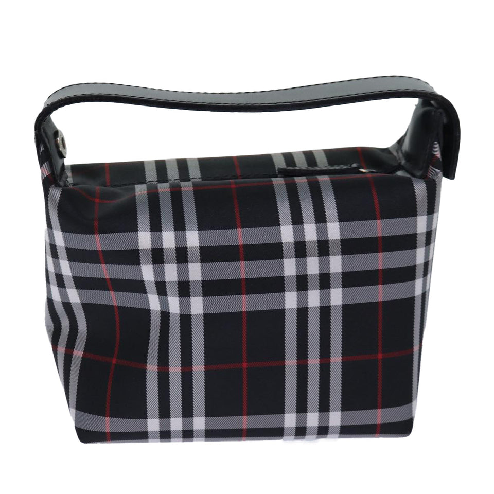 Luxury Burberry Nova Check Hand Bag Nylon Silver Black Auth bs16532