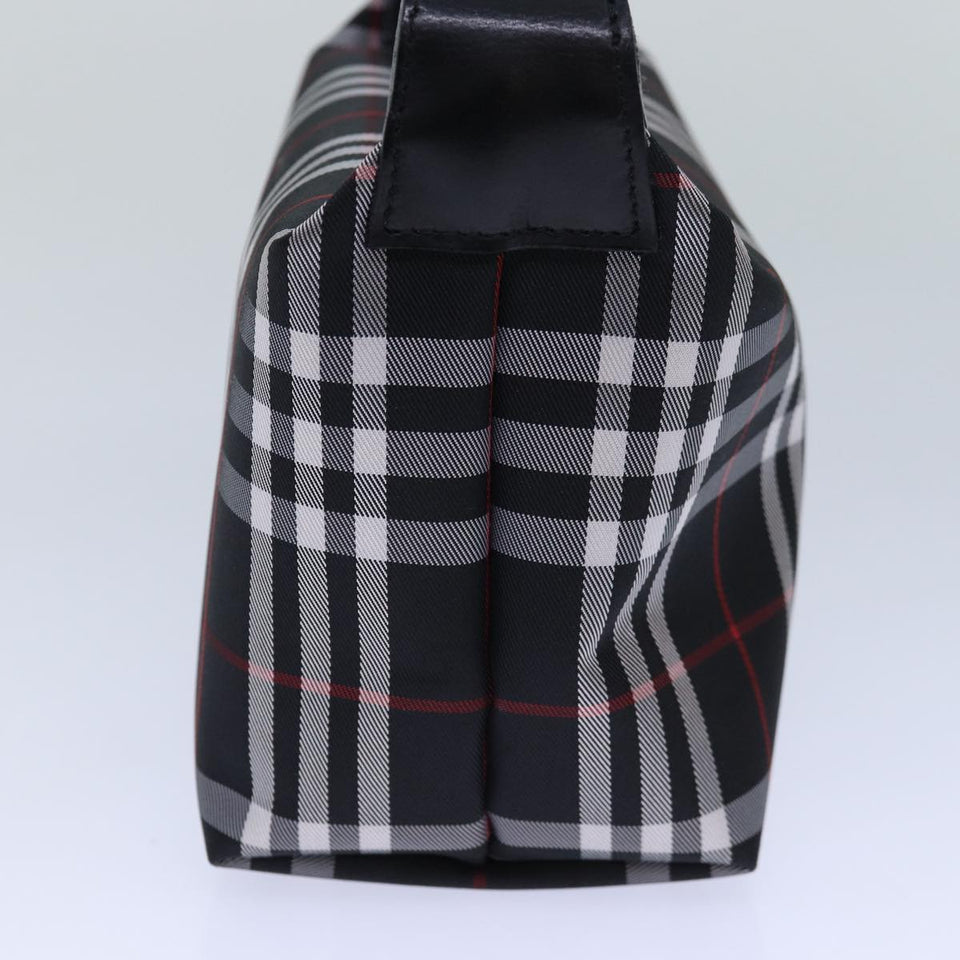 Luxury Burberry Nova Check Hand Bag Nylon Silver Black Auth bs16532