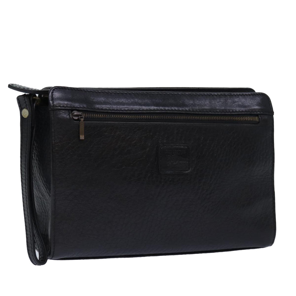 Luxury BurberrySs Clutch Bag Leather Black Gold Auth bs16534