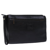 Luxury BurberrySs Clutch Bag Leather Black Gold Auth bs16534