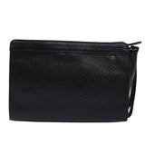 Luxury BurberrySs Clutch Bag Leather Black Gold Auth bs16534