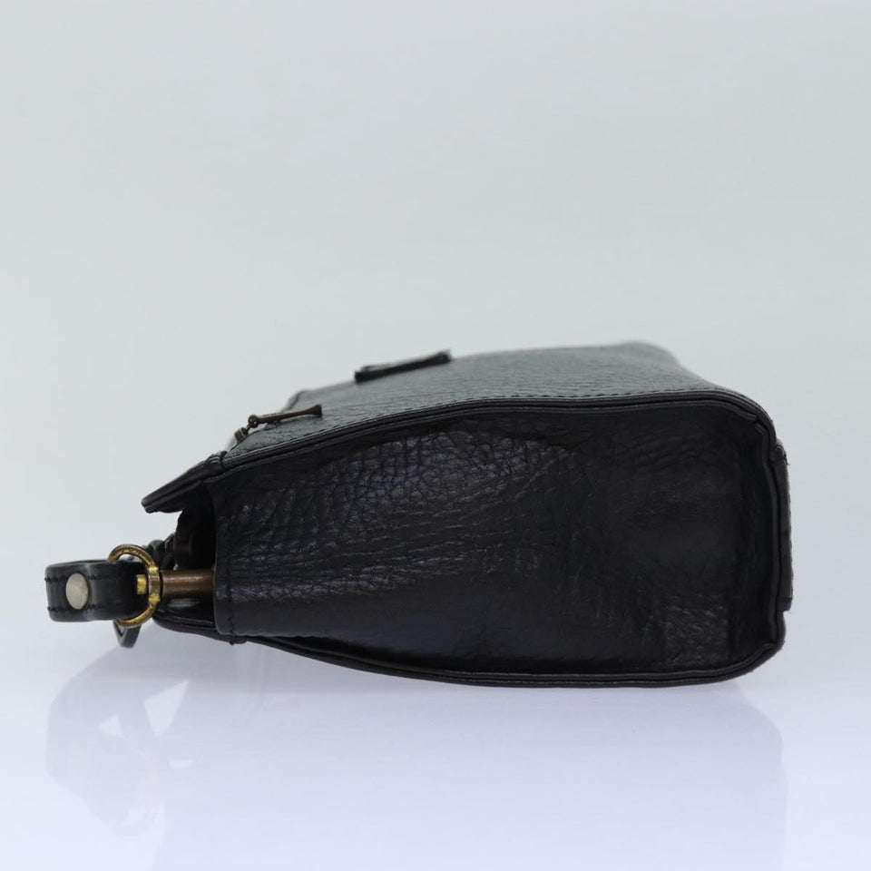 Luxury BurberrySs Clutch Bag Leather Black Gold Auth bs16534