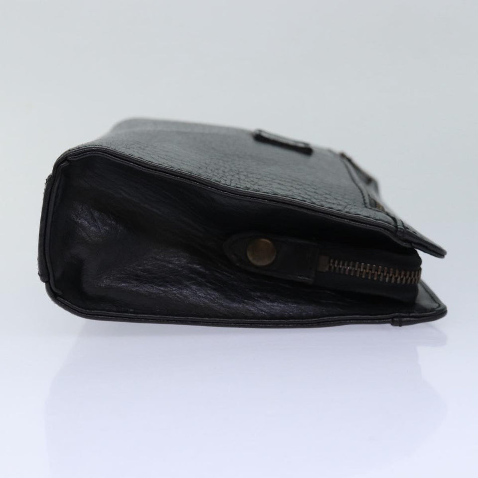 Luxury BurberrySs Clutch Bag Leather Black Gold Auth bs16534