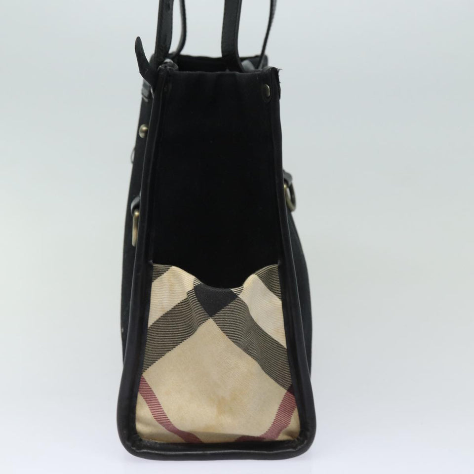 Luxury Burberry Tote Bag Canvas Beige Black Auth bs16580