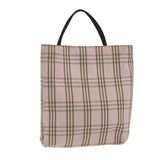 Luxury Burberry Nova Check Hand Bag Nylon Pink Silver Auth bs16586