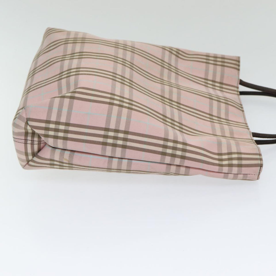Luxury Burberry Nova Check Hand Bag Nylon Pink Silver Auth bs16586