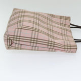 Luxury Burberry Nova Check Hand Bag Nylon Pink Silver Auth bs16586