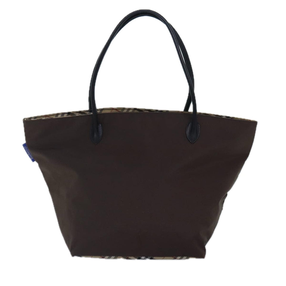 Luxury BurberrySs Nova Check Blue Label Hand Bag Nylon Brown Beige Auth bs16827