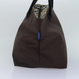 Luxury BurberrySs Nova Check Blue Label Hand Bag Nylon Brown Beige Auth bs16827
