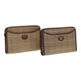Luxury BurberrySs Nova Check Clutch Bag Canvas Leather 2Set Brown Beige Auth bs16912