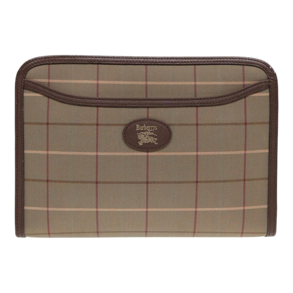 Luxury BurberrySs Nova Check Clutch Bag Canvas Leather 2Set Brown Beige Auth bs16912