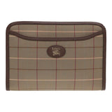 Luxury BurberrySs Nova Check Clutch Bag Canvas Leather 2Set Brown Beige Auth bs16912