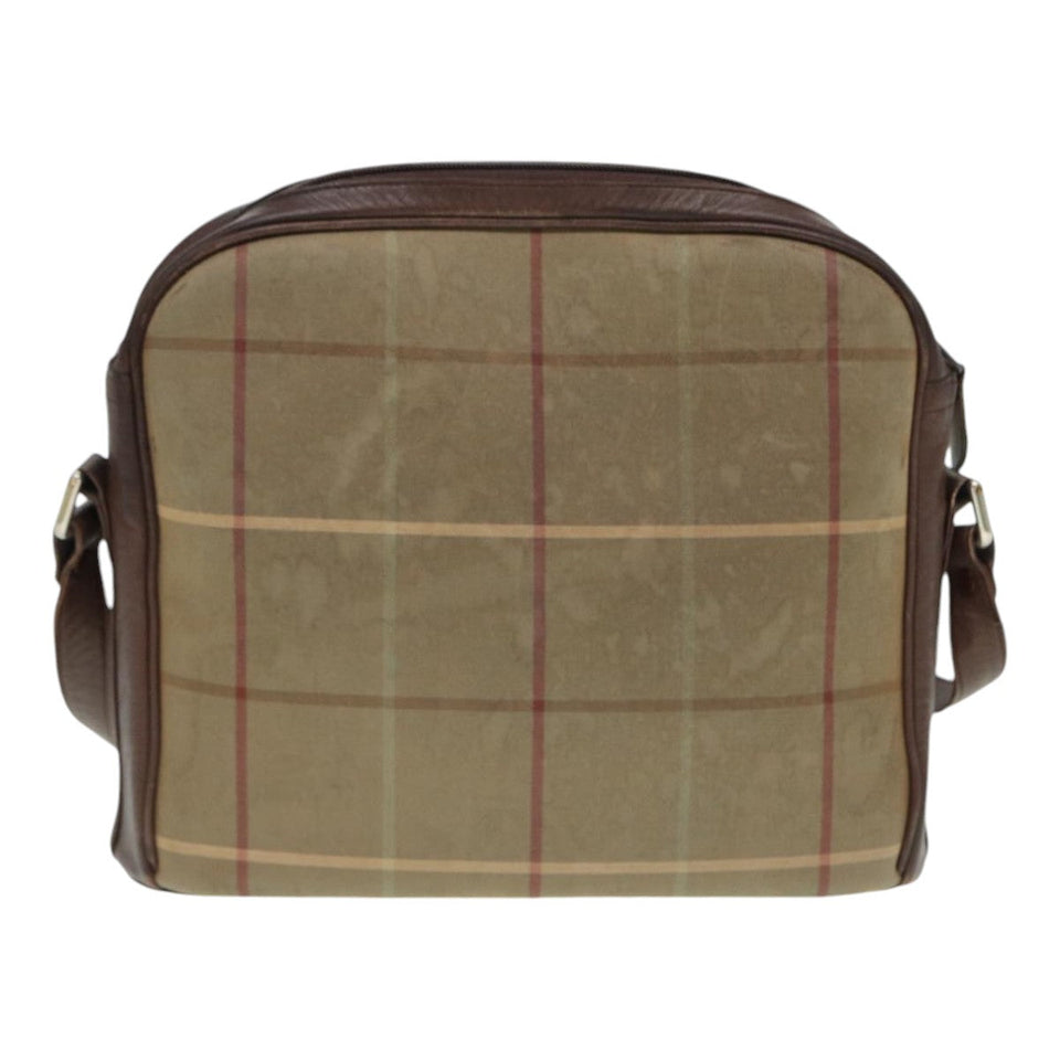 Luxury BurberrySs Nova Check Shoulder Bag Canvas Leather Brown Gold Auth bs16917
