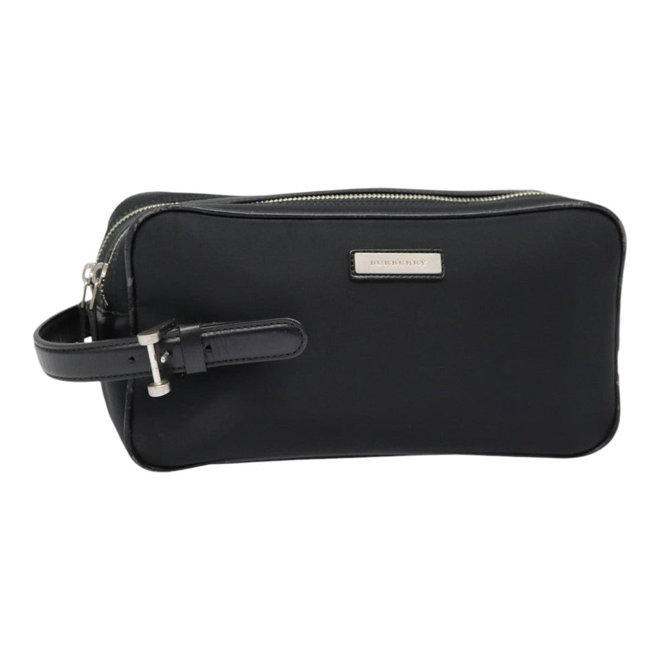 Luxury Burberry Second Bag Nylon Leather Black Silver Auth bs16972