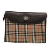 Luxury BurberrySs Nova Check Clutch Bag Canvas Leather Beige Brown gold Auth bs17029