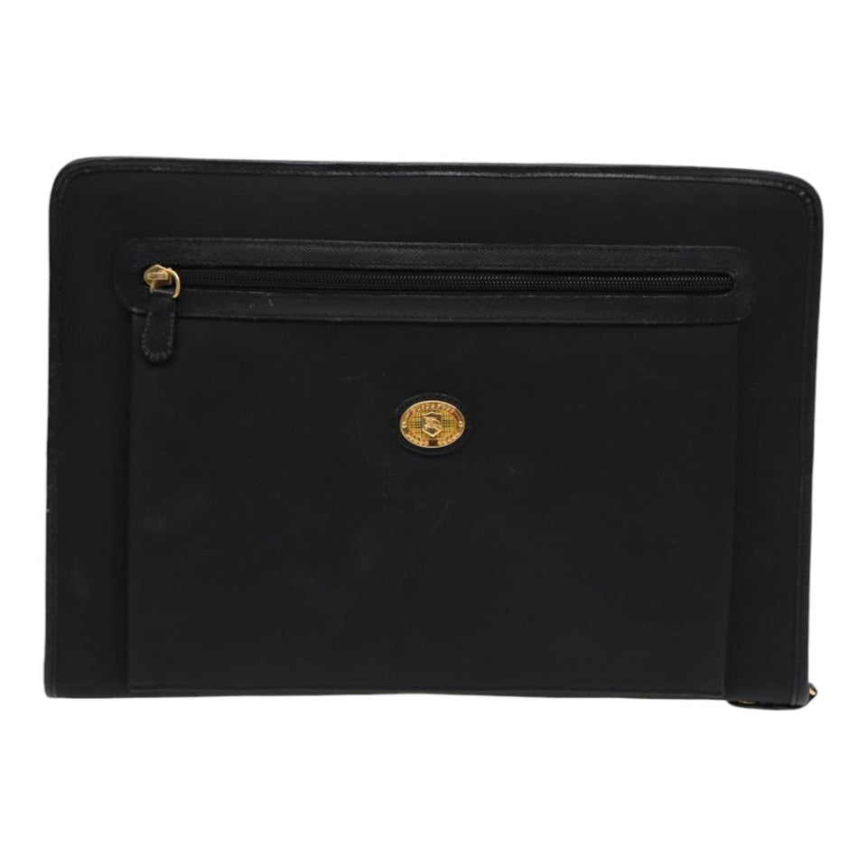 Luxury BurberrySs Clutch Bag PVC Black Gold Auth bs17440
