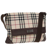 Luxury Burberry Nova Check Shoulder Bag Nylon Beige Brown Silver Auth bs17441
