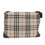Luxury Burberry Nova Check Shoulder Bag Nylon Beige Brown Silver Auth bs17441