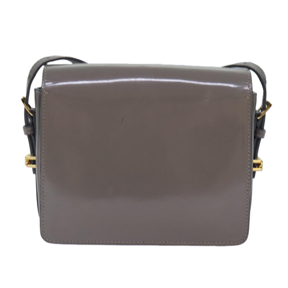 Luxury Burberry Shoulder Bag Patent leather Gray Gold Auth bs17639