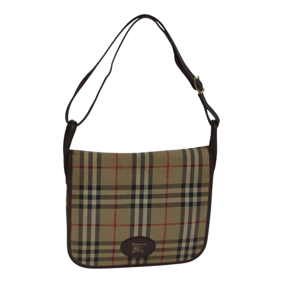 Luxury BurberrySs Nova Check Shoulder Bag Canvas Beige Gold Auth bs17668