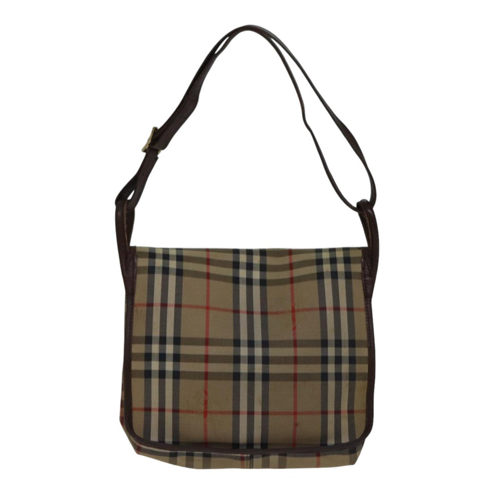 Luxury BurberrySs Nova Check Shoulder Bag Canvas Beige Gold Auth bs17668