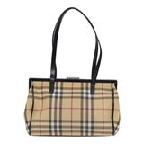 Luxury Burberry Nova Check Shoulder Bag PVC Beige Silver Auth bs17694