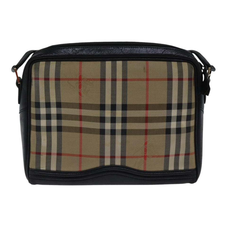 Luxury BurberrySs Nova Check Shoulder Bag Canvas Beige Gold Auth bs17696