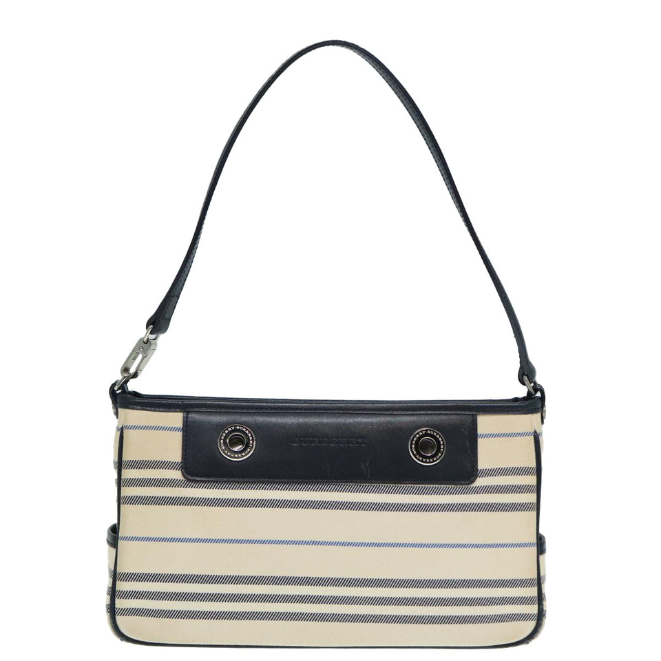 Luxury Burberry Shoulder Bag Canvas Beige Silver Auth bs17767