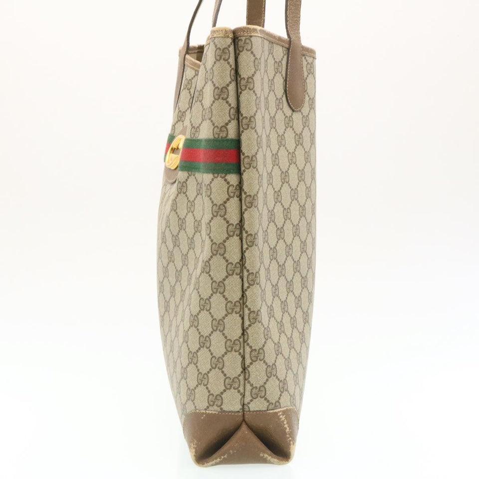 Gucci Web Sherry Line GG Canvas Tote Bag Beige Red Green bs199