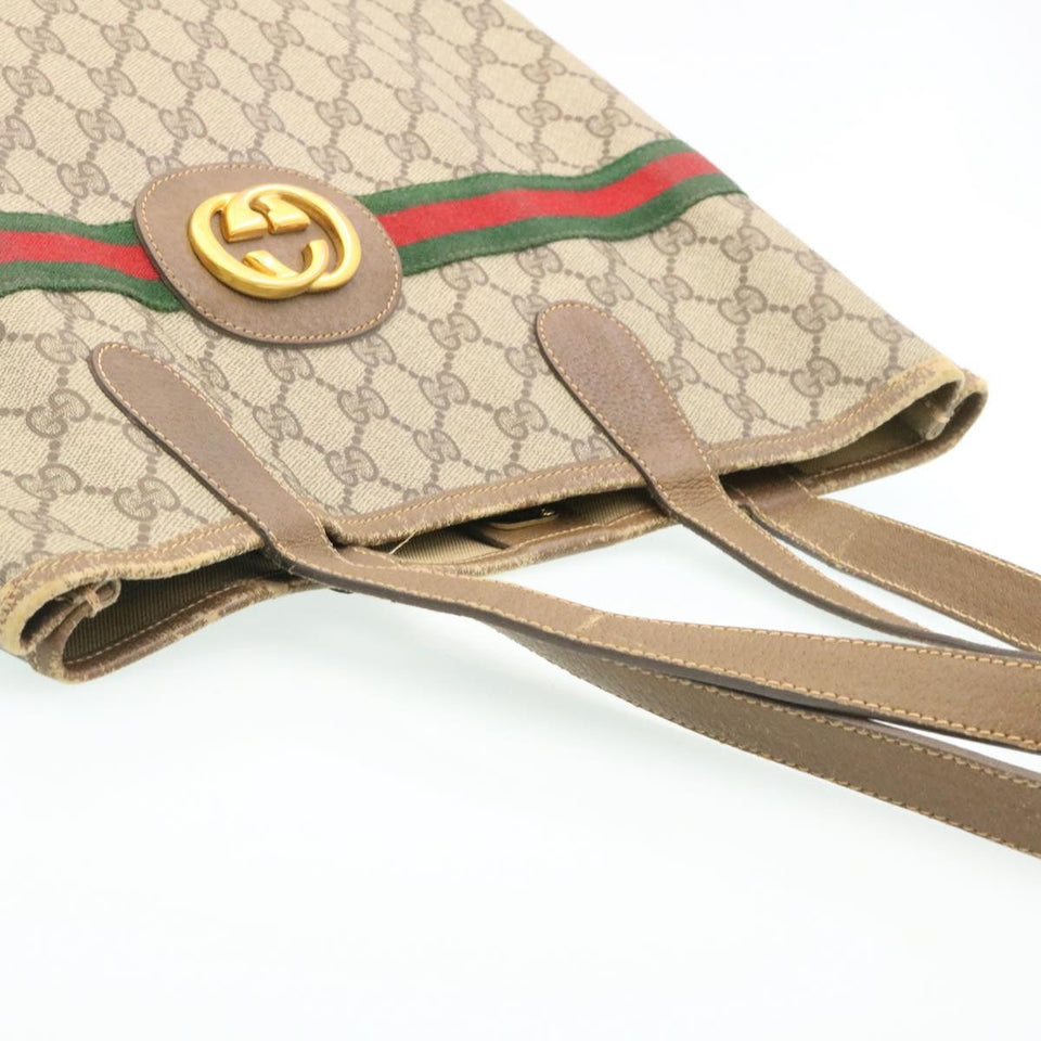 Gucci Web Sherry Line GG Canvas Tote Bag Beige Red Green bs199
