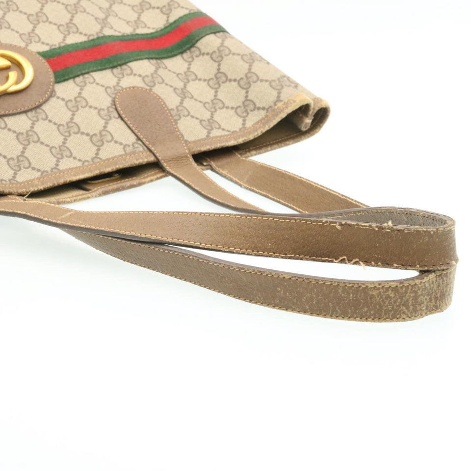 Gucci Web Sherry Line GG Canvas Tote Bag Beige Red Green bs199