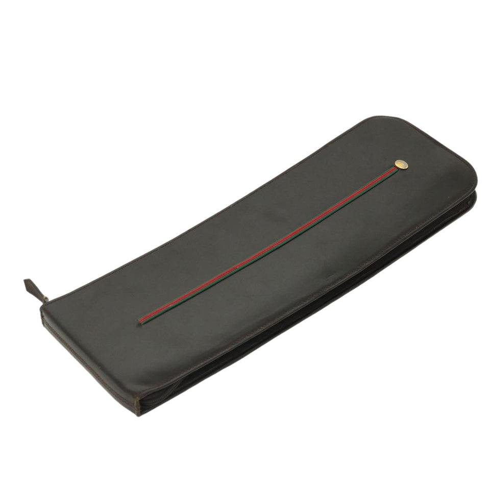 Gucci Web Sherry Line Necktie Case Leather Brown Green Red bs3500