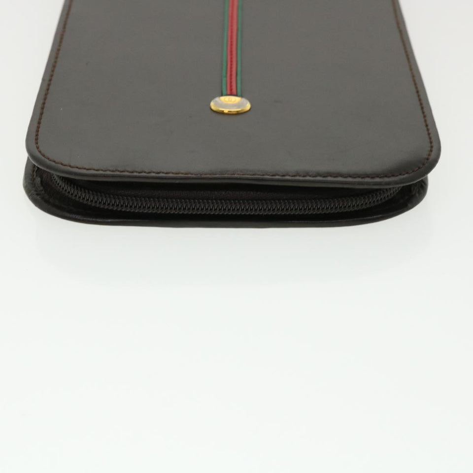 Gucci Web Sherry Line Necktie Case Leather Brown Green Red bs3500