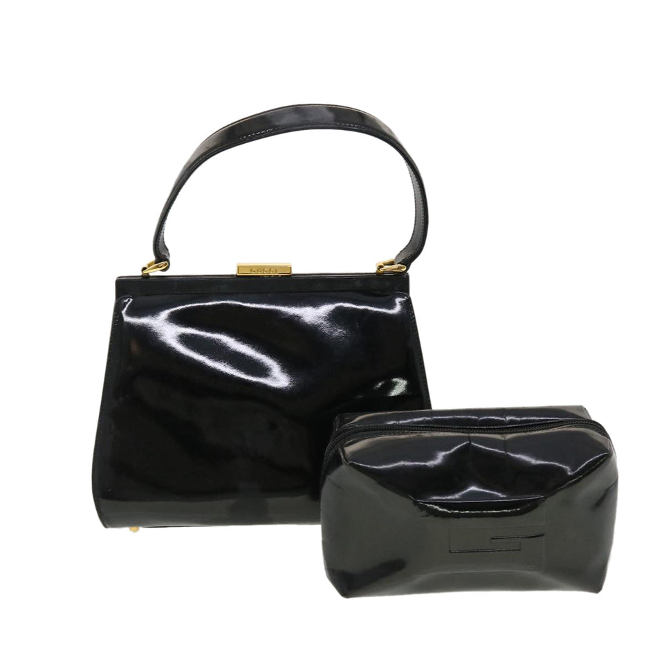 Gucci Pouch Hand Bag Patent 2Set Black bs4845