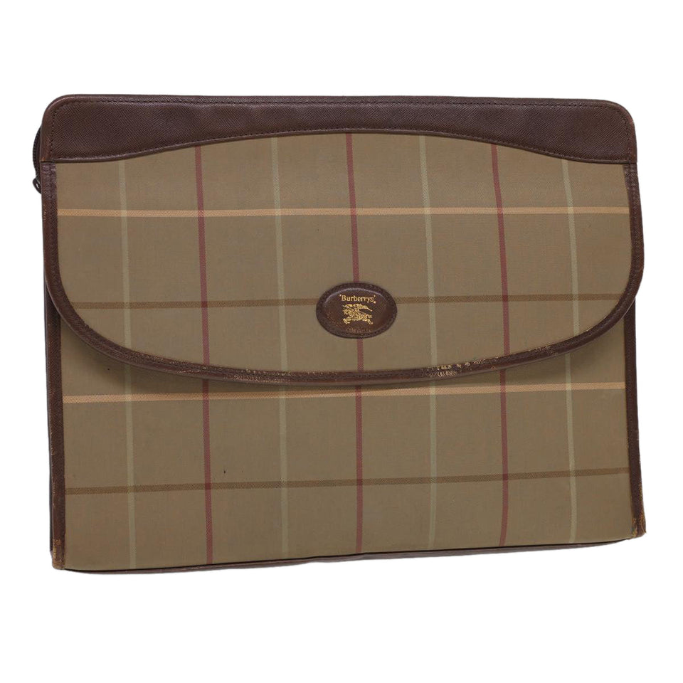 Luxury BurberrySs Nova Check Clutch Bag Nylon Beige Auth bs4852